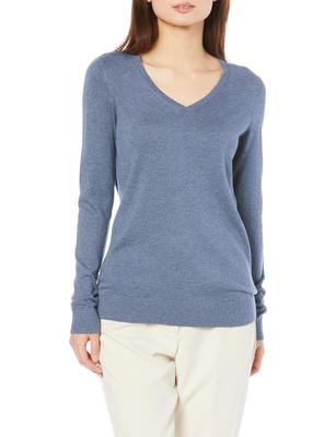 Amazon Essentials Heather Blue XL Lightweight Regular Fit Long Sleeve Sweater Women's V-Neck