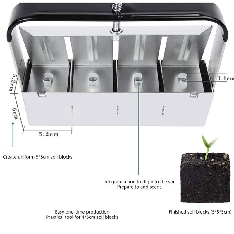 Manuelle Erdblockpresse für Anzucht und Pikieren 4 Erdblöcke mit Saatrillen Gartenwerkzeug
