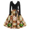 Ladies' Fashionable Retro Long Sleeved Square Neck Christmas Printed Evening Dress Dress