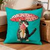 Cute Cat with Watermelon Umbrella Pillowcase Funny Ice Cream Cat Cushion Cover Cartoon Animal Decor for Sofa