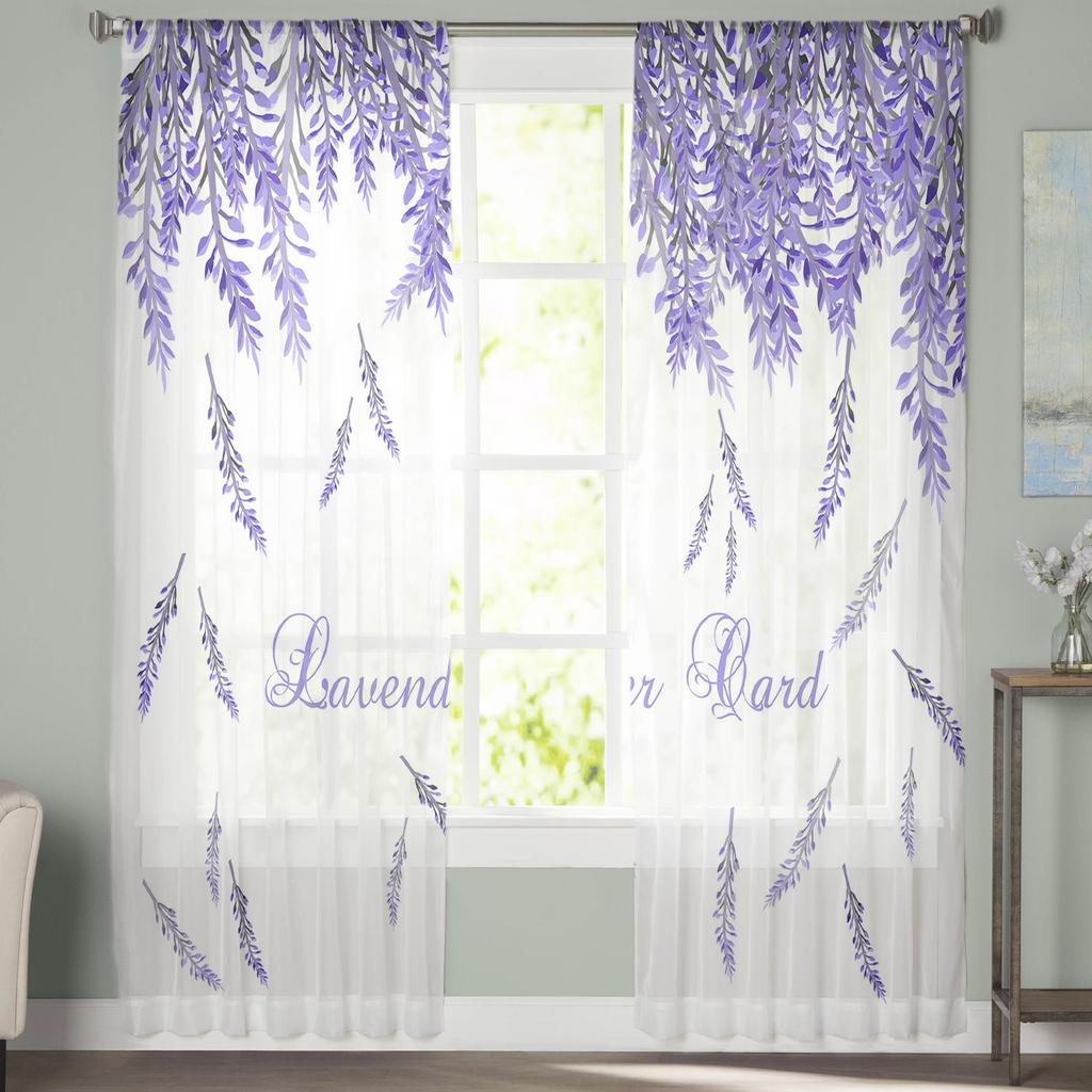 Transparente Vorhänge aus Chiffon mit Lavendelinsel-Blume für Wohnzimmer, Schlafzimmer, Heimdekoration, Fenster, Voiles, Tüll-Vorhang