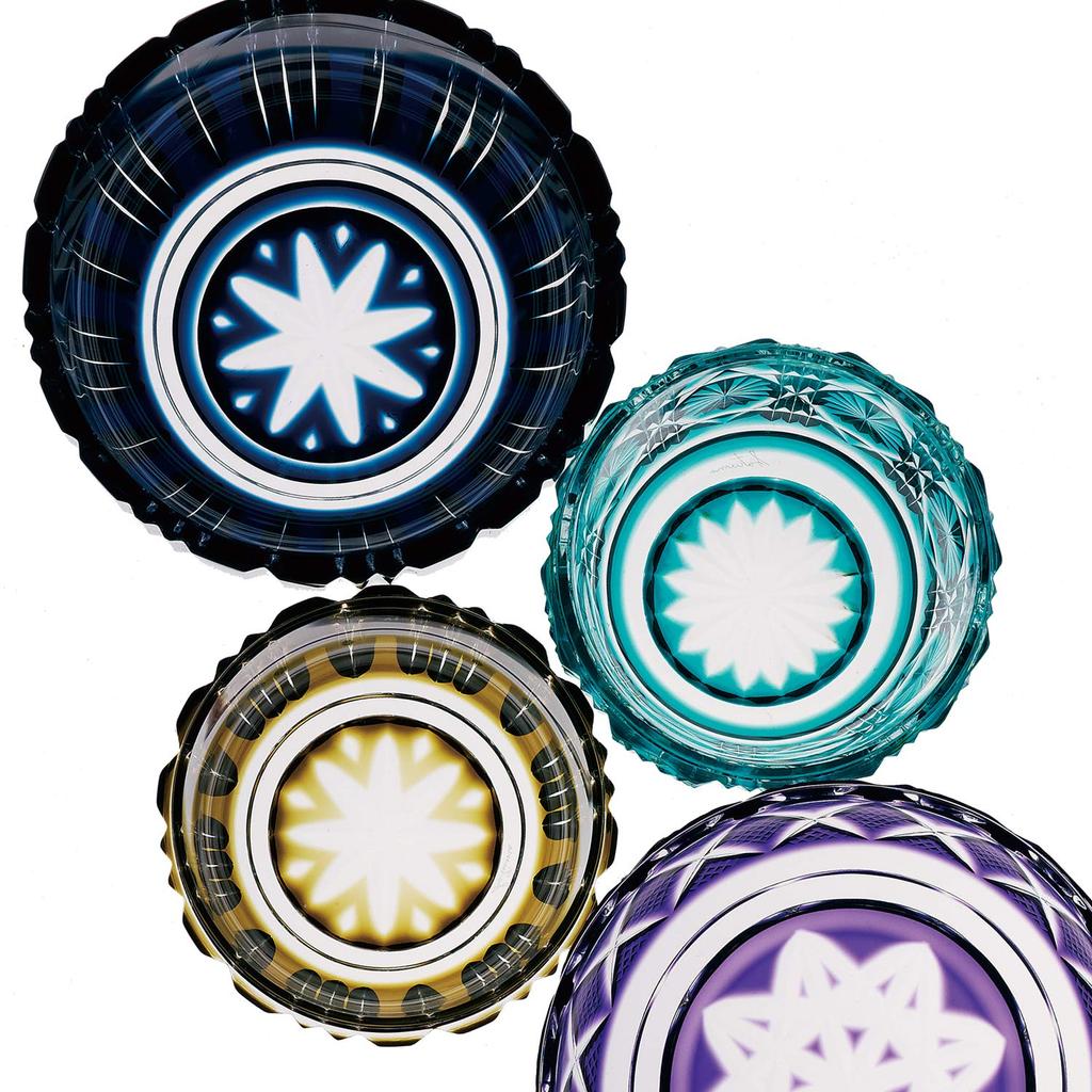 Yamashita Kogei Rock Glass Lazuli X H85mm Satsuma Kiriko Double Lattice Old 13049060 Green/Lapis 78