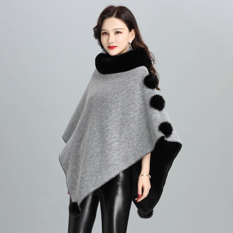 Womens Winter Faux Rex Rabbit Fur Shawl Cape Coat Streetwear Outerwear Longline Shoulder Drape Cardigan