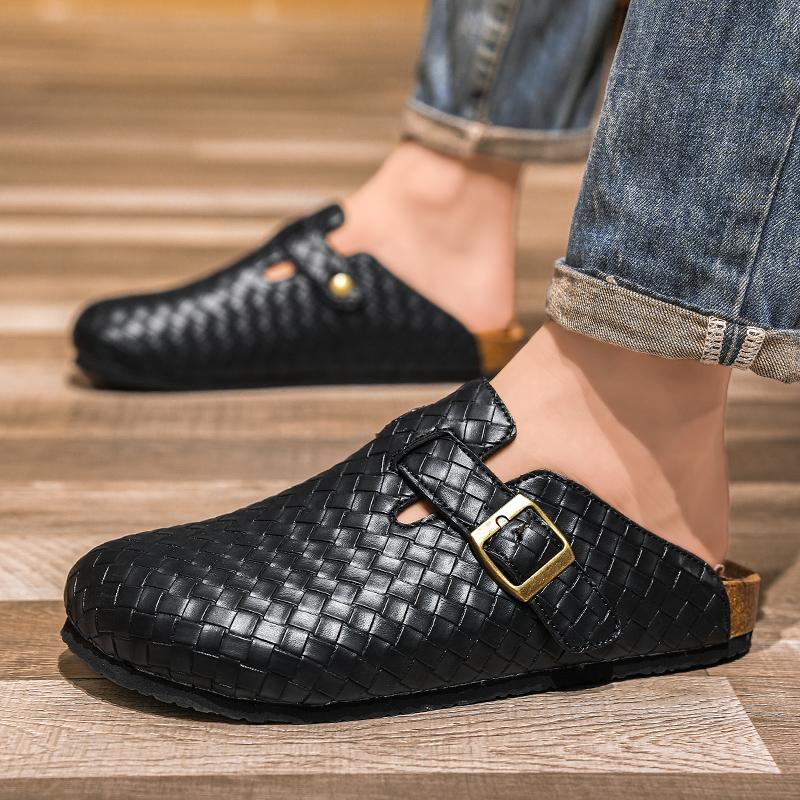 Herren Baotou Hausschuhe Marke Kuhvelours Clogs Leder Korkfußbett Herren Pantoletten Outdoor Rutschfest Damen Strandsandalen