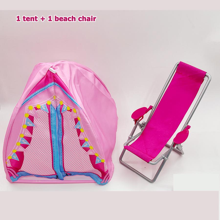 9 Stück Zelt Strandstuhl Reisezubehör Modisches Spielhaus Lustiges Camping-Spielzeug für Puppen Kinderspielzeug Weihnachtsgeschenk