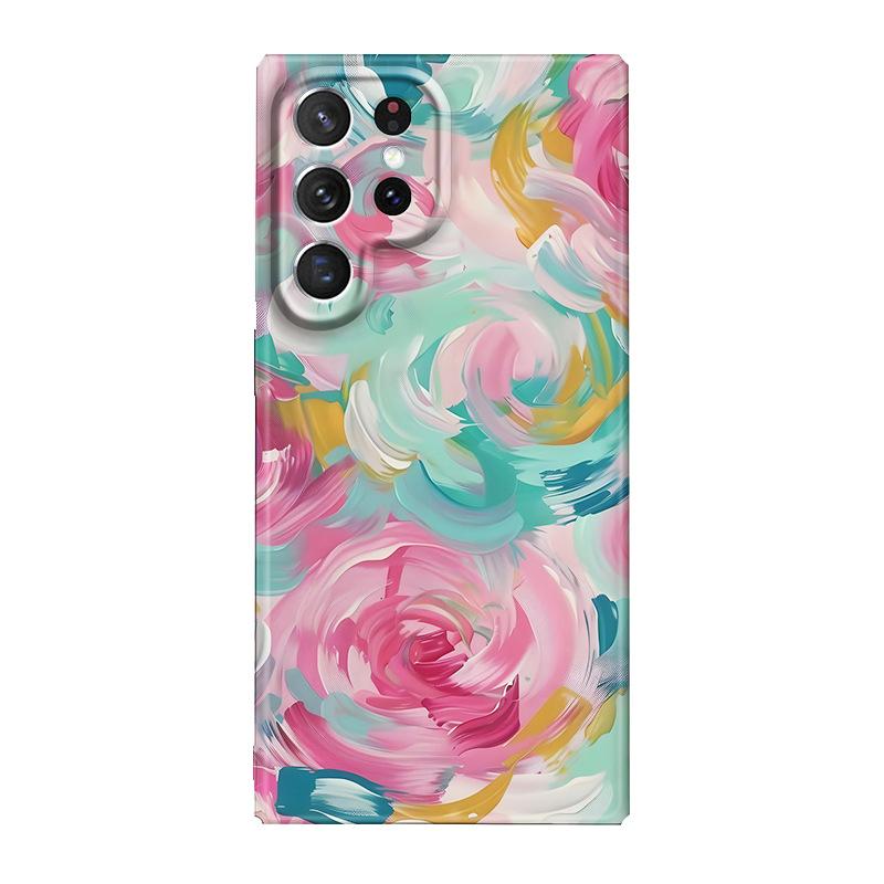 Pink Watercolor Style Literary and Artistic Application Samsung S24 + Mobile Phone Case S22ultra Heat Transfer Ultra-thin Fine Hole Film Case