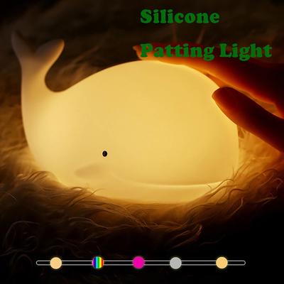 LED Night Light Cute Whale Cartoon Animals Silicone Lamp for Children Kid Touch Sensor Timing USB Rechargeable for Birthday Gift