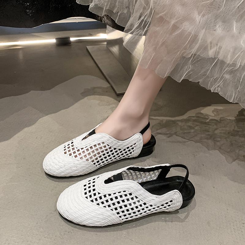 2026 New Breathable Woven Flat Baotou Sandals Women s Summer Retro Round Toe Soft Bottom 35 белый
