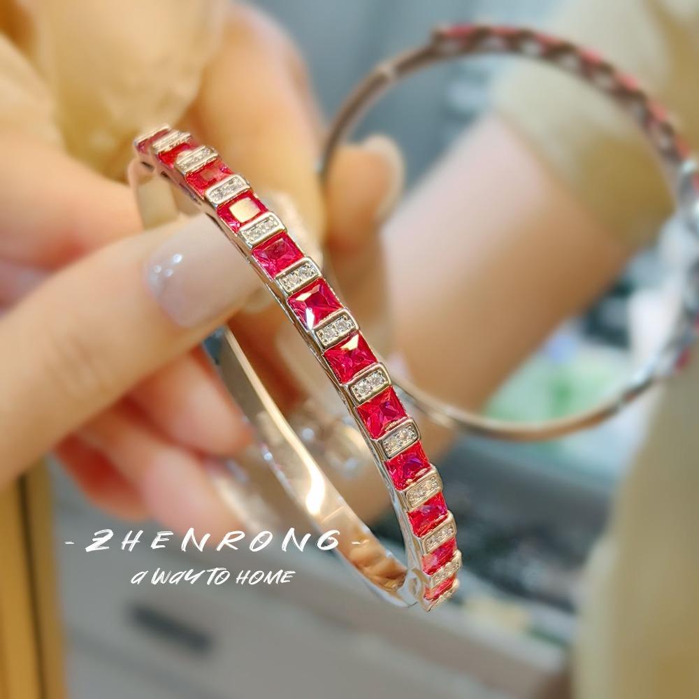 Royal Blue Spinel Bracelet with High Carbon Diamond Red Corundum Simple Starry Sky Row Diamond Jewelry for Women