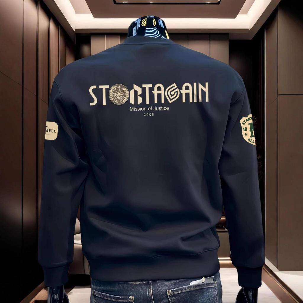 Men's Retro Round Neck Printed Hoodie - Thick Velvet Layer, Trendy Long Sleeve for Autumn/Winter