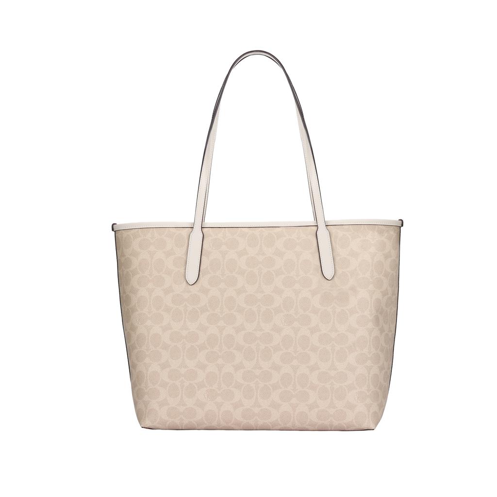 Coach City 33 Klasyczna Monogramowa Torba Tote z Zapięciem na Zatrzask Damska Beżowa CV976-IMXDM