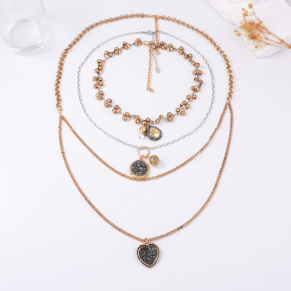 Personality Trend Light Luxury High Design Sense Multi-layer Stacking Alloy Geometric Badge Pendant Chain Necklace