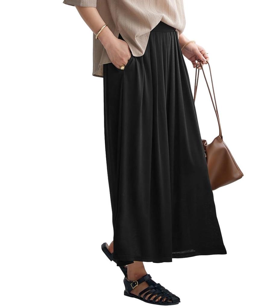 Nissen Sarahiya Pants Size M Cool-to-the-touch Wide-Length Cut-and-Sew (Long Length), Black,