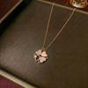 Women's Heart-Shaped Necklace with Four-Petal Flower, Cubic Zirconia, Titanium Steel Clavicle Chain - Elegant and Versatile Accessory