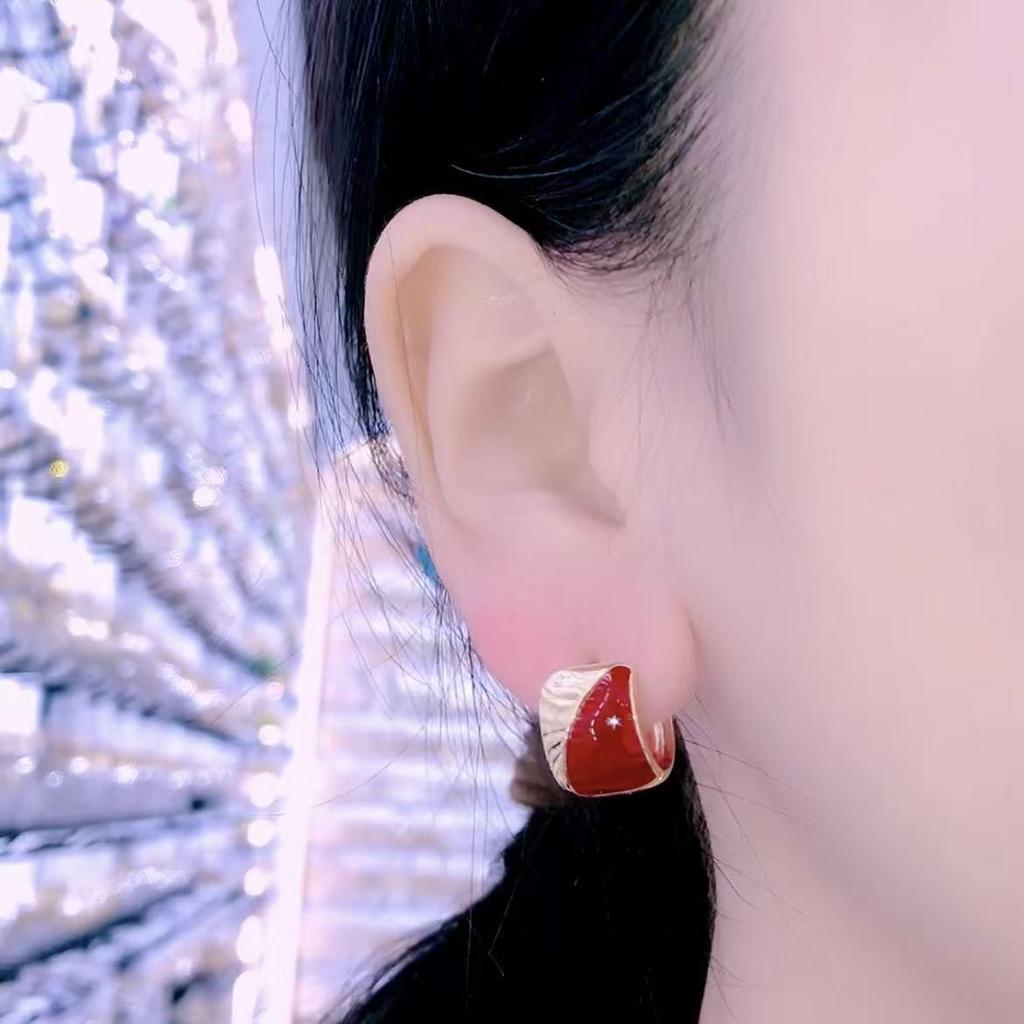 Vintage Red Enamel Earrings: Cherry Drip Square, Light Luxury for Women