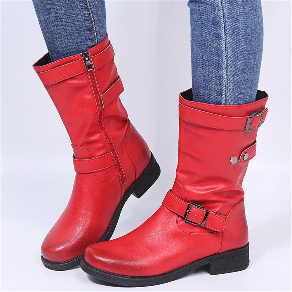 2021 Autumn/Winter Plus Size Women's Leather Boots - European American Style