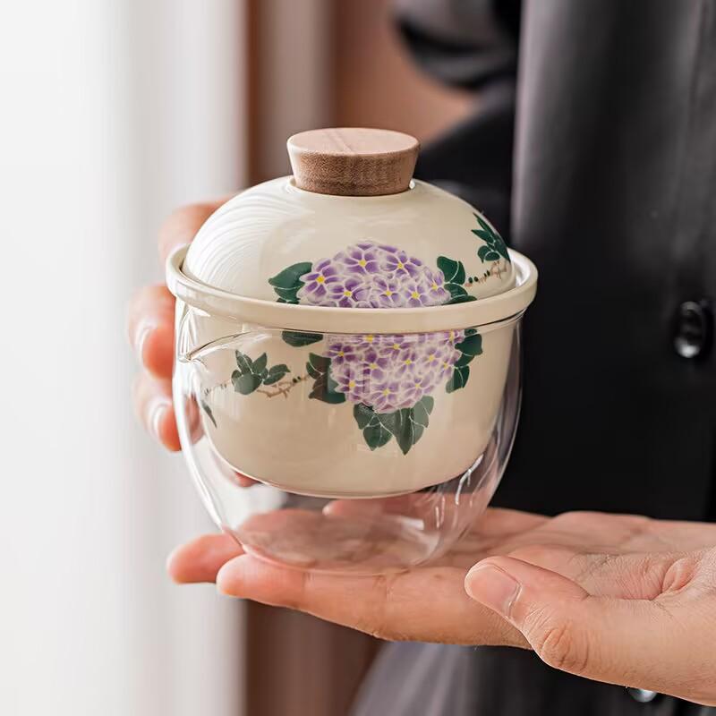 Hydrangea | Women'S Travel Tea Set, Small Set, One Pot And Two Cups, Value-Added Outdoor Camping, Portable Express Cup Gift