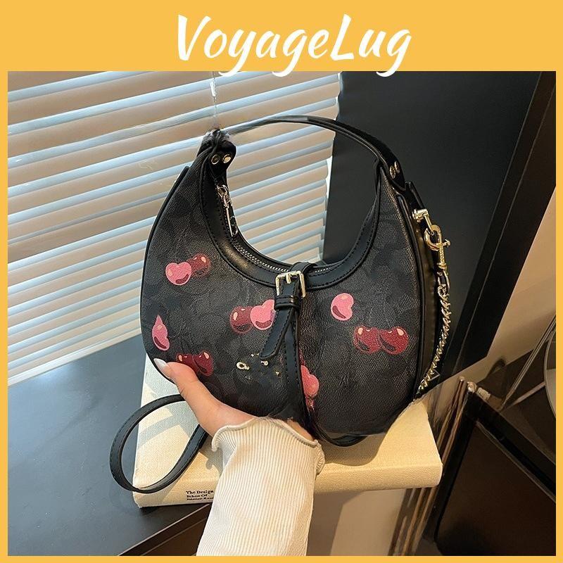 Crossbody Shoulder Fashion Bag With Cherry Print And Chain Design For Daily