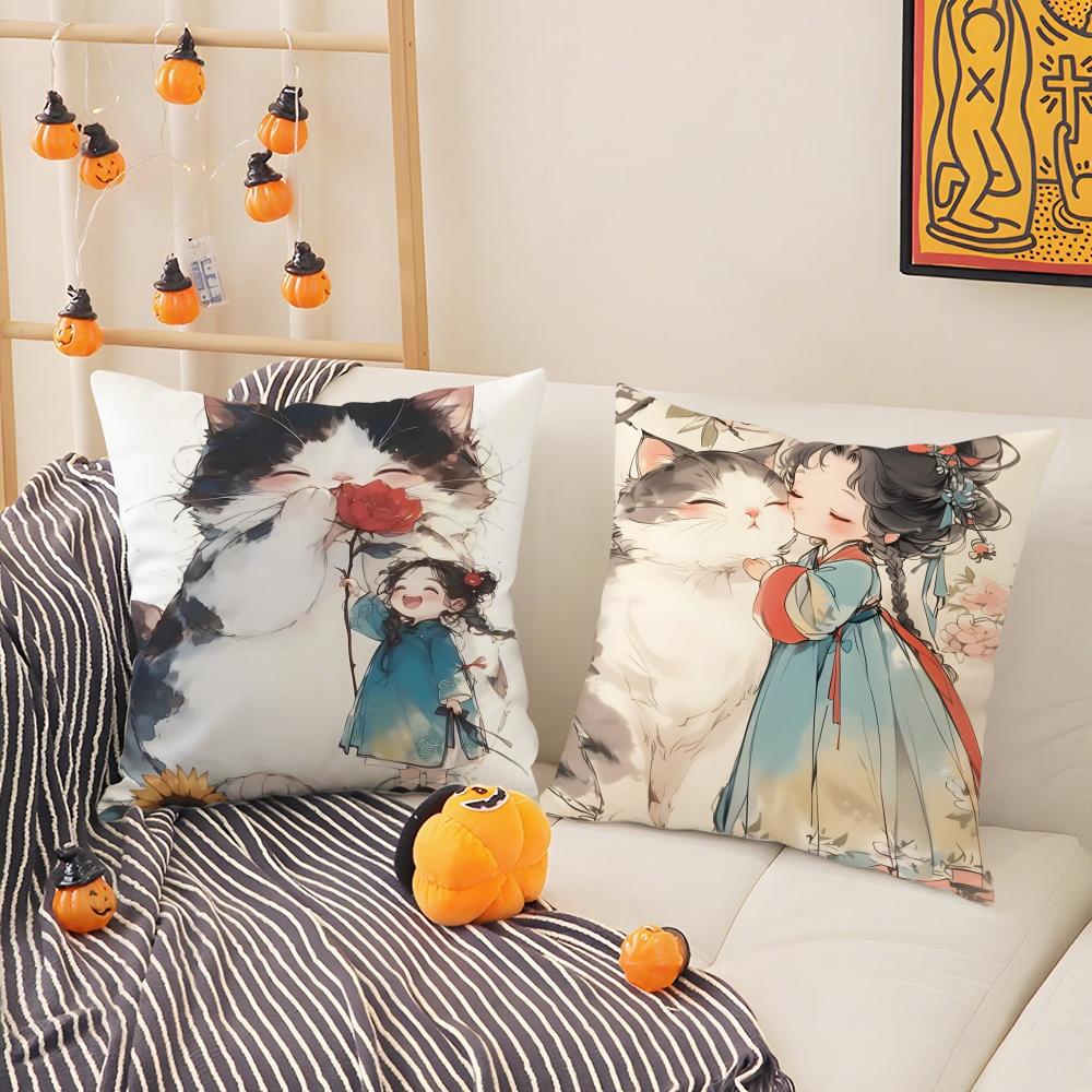 Cute Girl School Decorations 2 Pillow Case Natural Linen Pillow Case Double-Sided Decor Sofa Pillowcase Home Decor