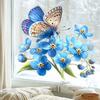 Pegatina de Ventana de Vidrio Flor Nomeolvides Mariposa Azul Flores Adhesivo de Ventana Calcomanía de PVC Estática Extraíble para Baño Cocina Decoración del Hogar