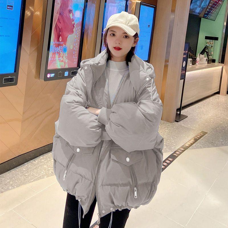Winter Women Cotton Jacket Thickened Zip Up Hooded Coat Korean Style Student Puffer