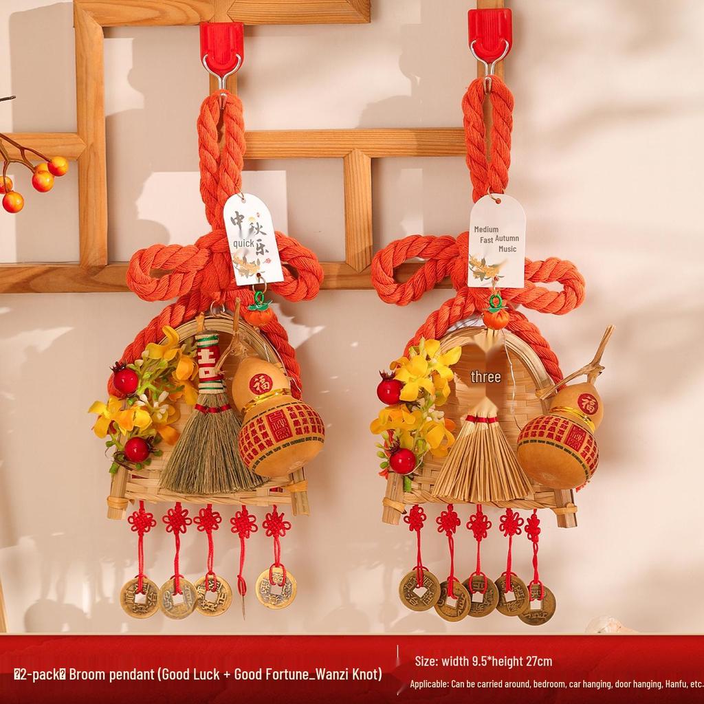 2025 Mid-Autumn Festival Broom Pendant with Wanzi Knot & Gourd Decor for Front Door