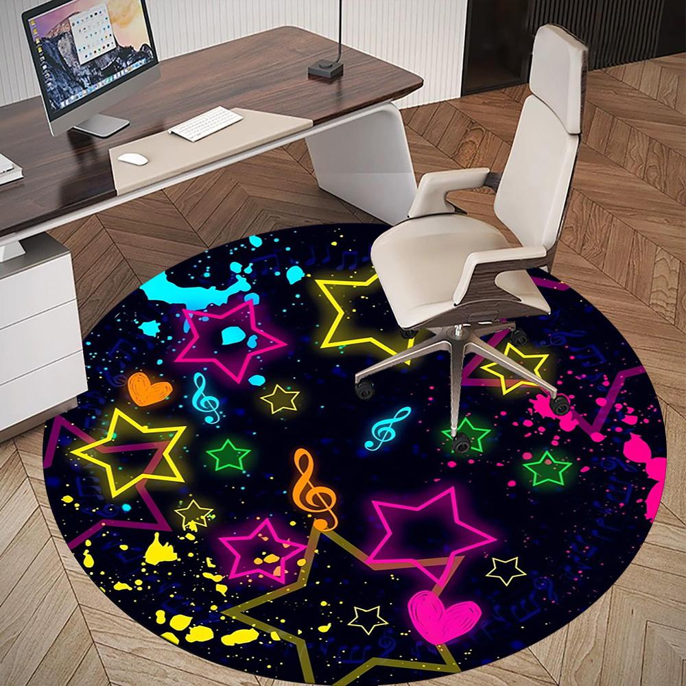 1pc Stars Music Round Chair mat Area Rug - Non-Slip, Floor Mat for Office, Bedroom, home decor Christmas Gift p0811441