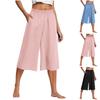 Women Loose Fit Casual Wide Leg Pants Elastic Waist Pleated Cropped Trousers with Pockets for Everyday Wear
