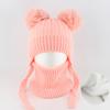 2Pcs/Set Children Winter Hat Scarf Set Plush Ball Decor Solid Color Plush Lining Knitting Hat Warm Neckerchief Set