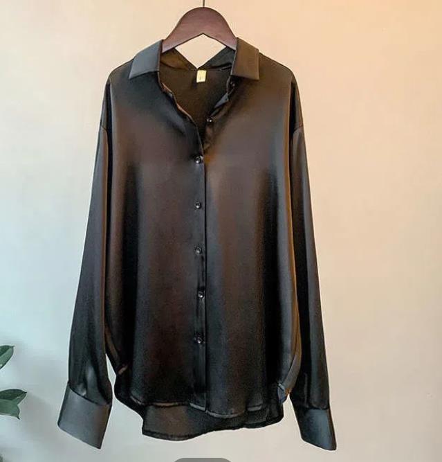 Women's Retro Loose Satin Blouse - Long Sleeve, Draped, Spring/Summer/Autumn Collection