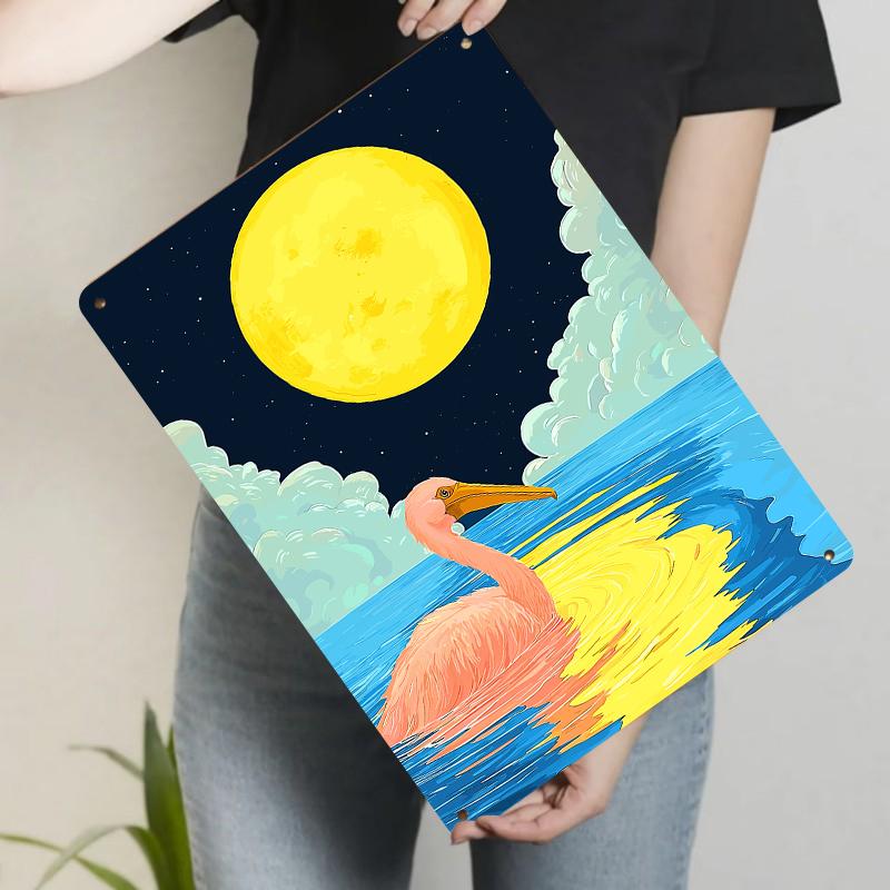 

Pelican Under Full Moon Metal Wall Art Decorative Painting for Living Room Bedroom Home Decoration 20x30cm（7.8x11.8inch）