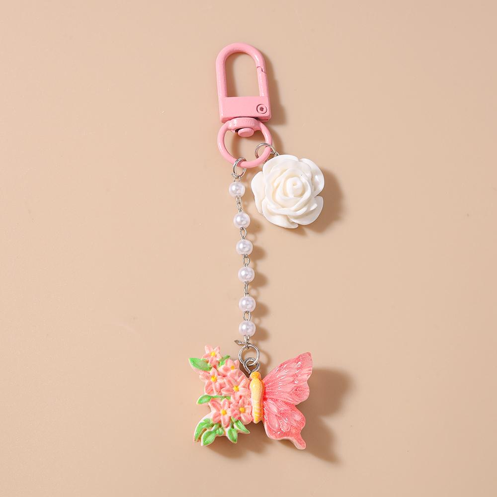 Cute Resin Butterfly Keychain Women Girls Flower Key Ring Pendant for Handbag Charms DIY Key Chain Jewelry Gifts