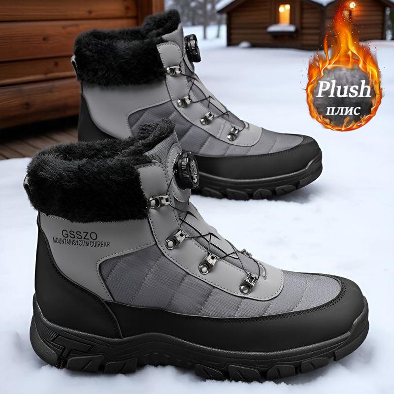 Mens Large Size Thick Sole Winter Warm Fur One Snow Boots Padded Lined Ankle Boots Anti-slip Hiking Casual Sports Cotton Boots