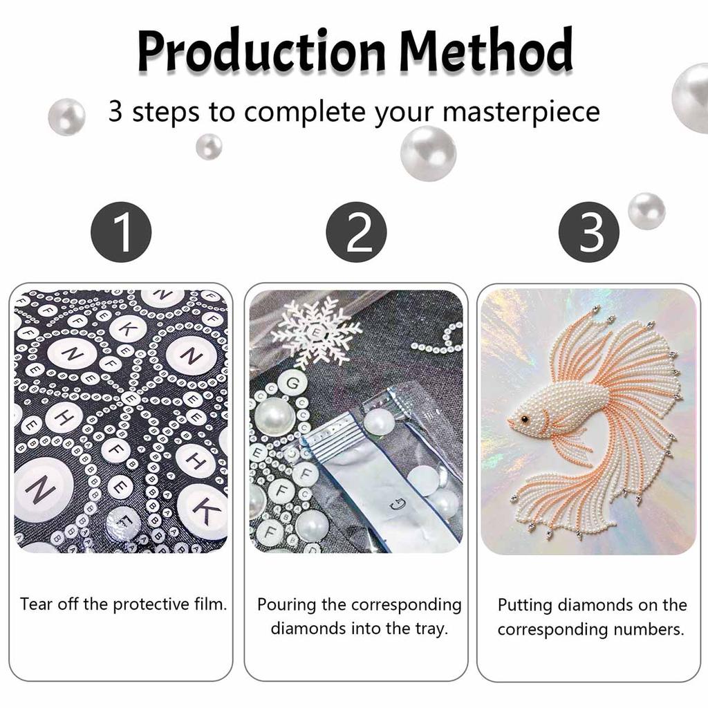 5D Round Pearl Painting Kit Elegant Betta Fish Pattern DIY Handmade Rhinestone Art Home Interior Decor Gift