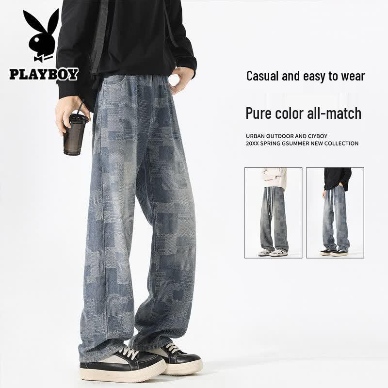 PLAYBOY Men s Plaid Loose Fit Straight Leg Denim Jeans XL