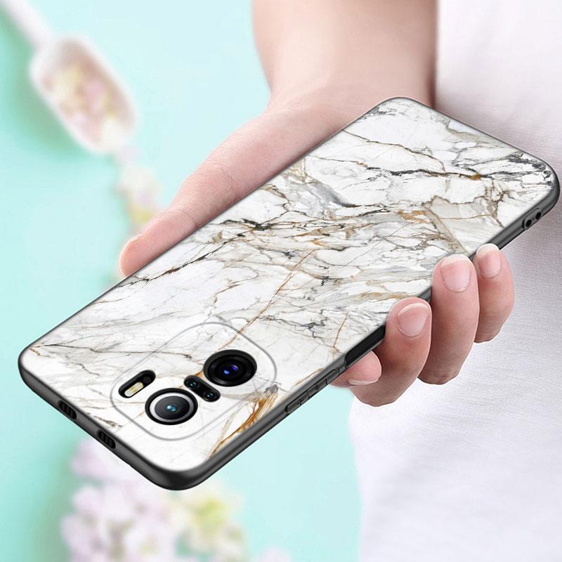 Xiaomi POCO F2 F3 M2 M3 M4 X3 X4 Pro NFC F4 GT 5G F1 X2 C3 C31 C40 M5S için Siyah ve Beyaz Mermer Telefon Kılıfı TPU Siyah Kapak