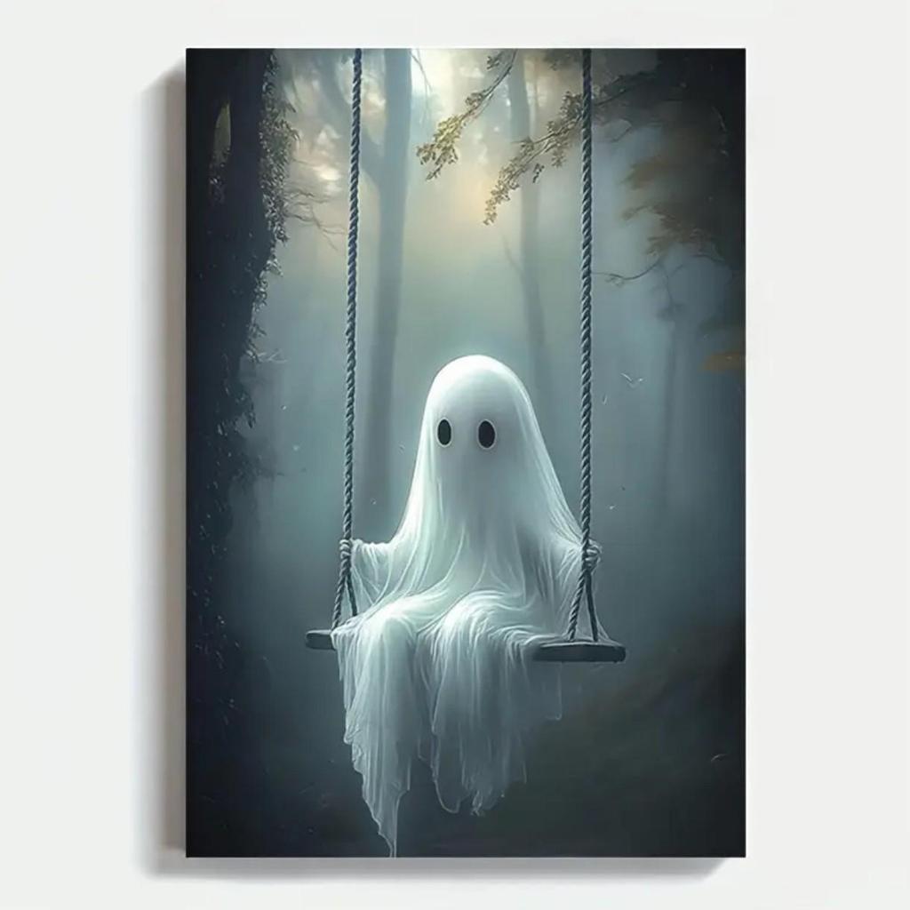 Retro Halloween Ghost Poster Art - Home Decor