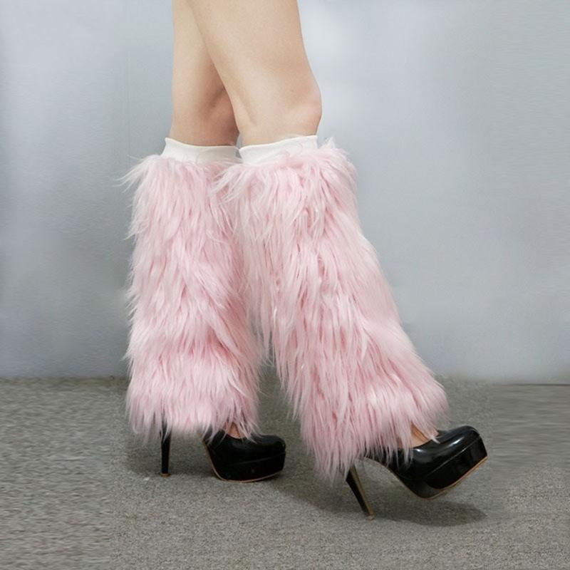Plush Leg Warmers for Women Soft Furry Boot Toppers Ribbed Elastic Top Fuzzy Leg Covers Winter Accessory Party Costume