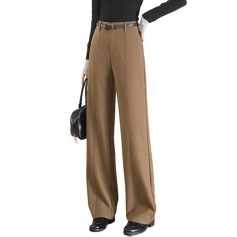 2025 High-End Women’s Wide-Leg Pants: Autumn/Winter Draping, Warm & Slimming, Floor-Length Suit Trousers