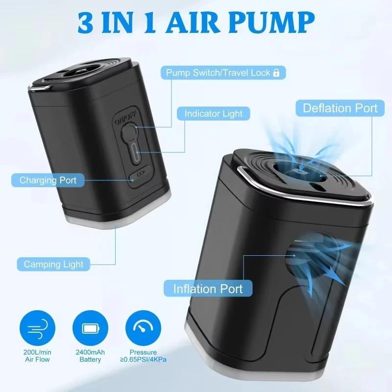 Portable Air Pump Camping Mattress Wireless Inflator Rechargeable Air Cushion Inflator Hiking Air Cushion Inflator/Deflator Pump
