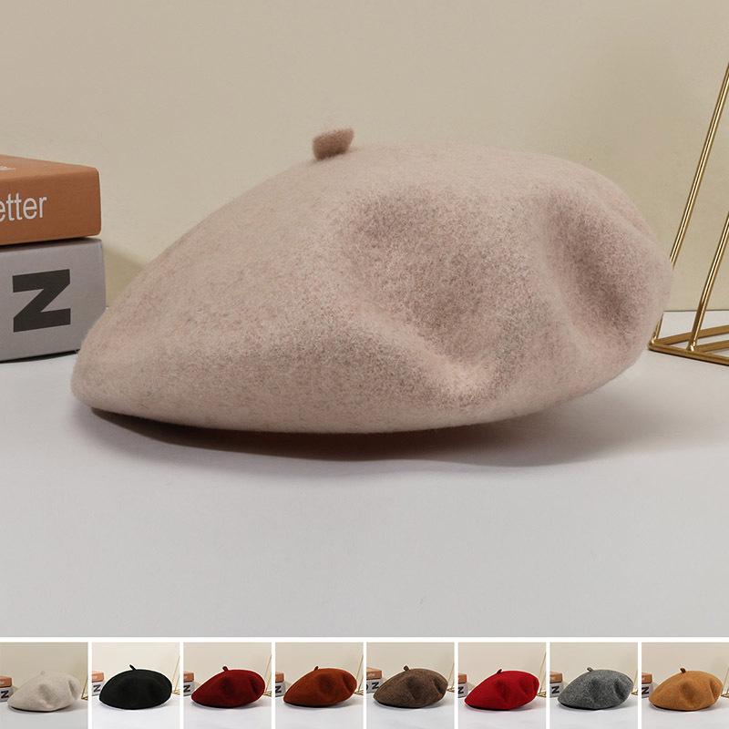 Beret Wool Knit Autumn Winter Vintage Womens Casual Outing Warm Comfortable