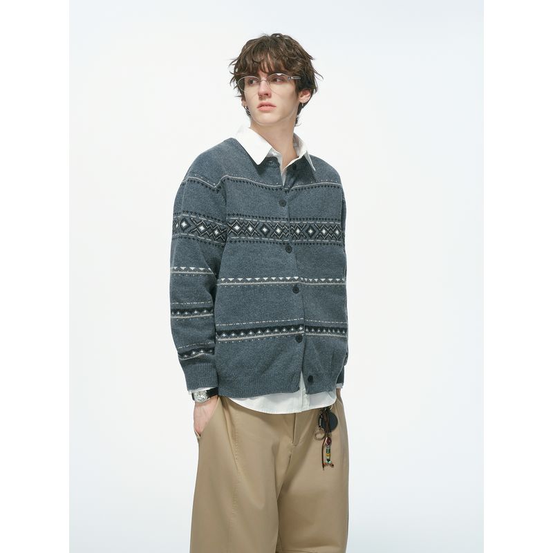 Dream Made Fair Isle Cardigan Sweater for Men, Autumn and Winter Style, Casual Knitwear for Men