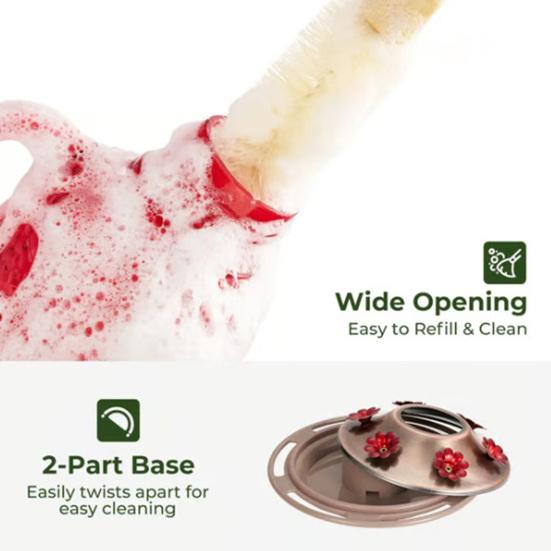 Hummingbird Feeder 16 Oz Hanging Bird Feeder with Ant Moat 6 Bee-Proof Feeding Ports 360-Degree Perch Outdoor Hummingbird Feeder for Garden Backyard