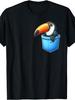 Cute Cartoon Style, Men's T-Shirt, Funny Toucan in Pocket Design, Casual Daily Wear