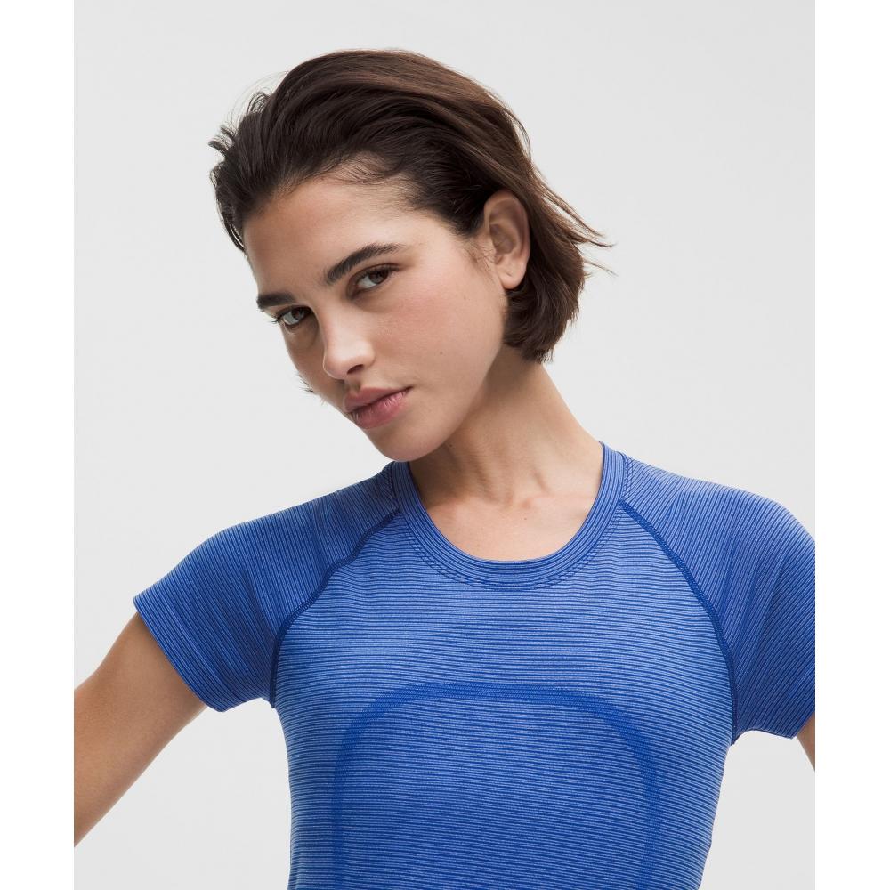 Lululemon Swiftly Tech Short Sleeve Shirt 2.0  Waist Length Spandex Stripe Riverside White