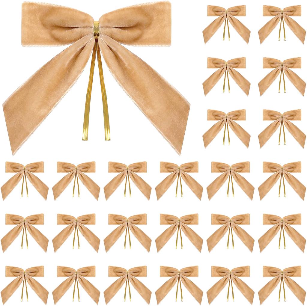 25pcs Multifunctional Small Red Velvet Christmas Bows with Cable Tie Rustic Garland Ornament Textured Christmas Tree Bows Wreath