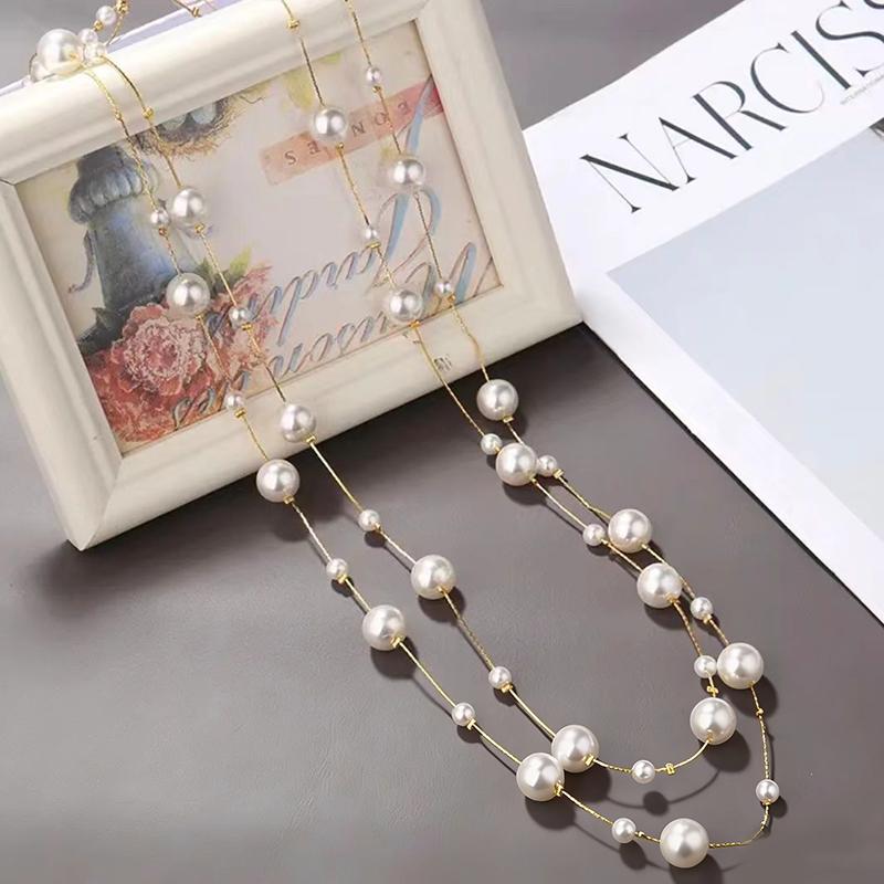 

Vintage Style Women Pearl Bead Necklace Multi Layered Imitation Fashion Accessory for Office Banquet Outing