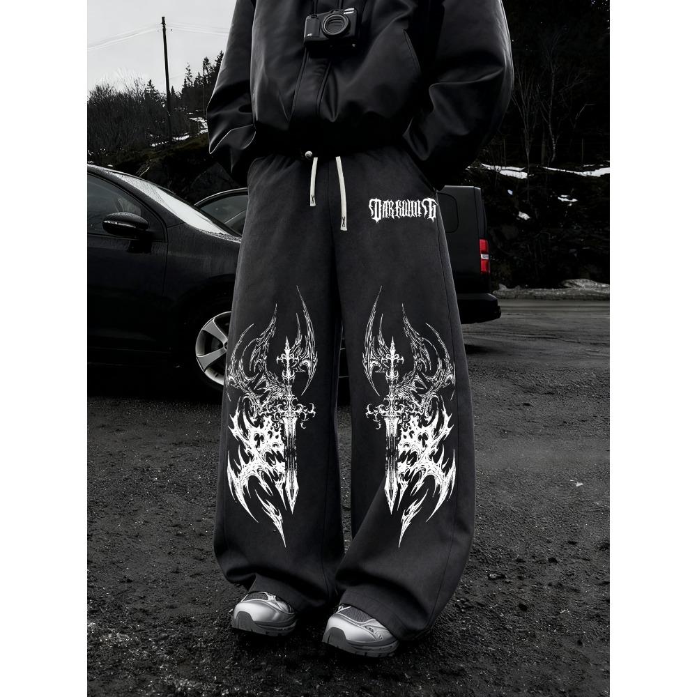 Pantaloni Sportivi con Stampa Spada Metal Gotica Stile Street Latino Americano Y2K Pantaloni Casual Larghi da Uomo