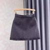 Women's Gray Wool Blend A-line High Waist Skirt - Autumn/Winter Slimming Petite Fit with Lace Detail