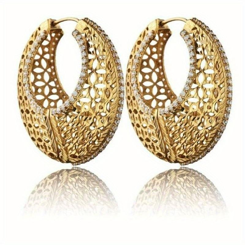 Prägnante handgeschnitzte hohle Creolen, vergoldet, für Damen, elegant, täglicher Schmuck, Bankett-Accessoires, Handwerkskunst, Geschenk